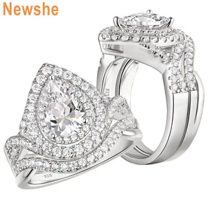 Newshe Antique Bridal Set Engagement Wedding Ring 925 Silver Wedding Band Set - Picture 1 of 13