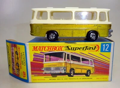Matchbox Superfast Nr. 12B Setra Coach goldmetallic & weiß top in "H" Box - Bild 1 von 4