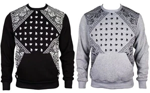 Mens Fleece Bandana Paisley Crewneck Sweatshirt Hip Hop Swag Urban Wear - Picture 1 of 7