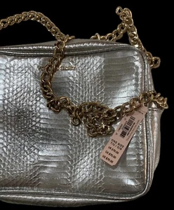 SILVER SNAKESKIN CROSSBODY CHAIN PURSE POUCH METALLIC BAG NWT - Picture 1 of 7