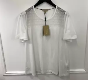 Women Burberry T-shirt Shirt Pullover Crew Neck White Cotton Size L - Picture 1 of 9