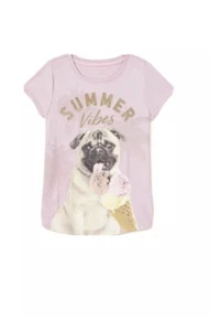 Wonder Nation Girls Purple Graphic Pug Summer Vibes Short Sleeve T-Shirt - Picture 1 of 11