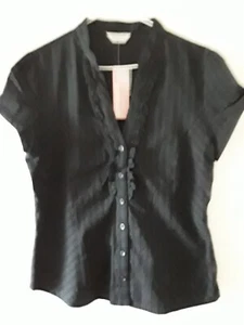 CROSSROADS Shirt Womens Size 12 Blouse Short Sleeve Black New Tags - Picture 1 of 8