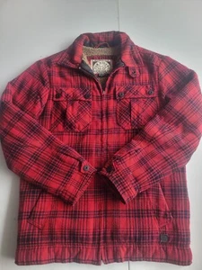Fox Riders Mens Fleece Jacket Size M Red Plaid Full Zip Sherpa Long Sleeve - Picture 1 of 5