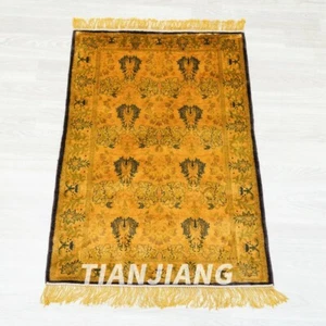2.25x3.25ft Gold Silk Area Rug Handknotted Vintage Tapestry Floral Carpet 154AB - Picture 1 of 8