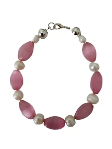 Bracelet Rose Quartz Natural Pearl Beads Size 7.5~8.5" #83 New - Picture 1 of 2