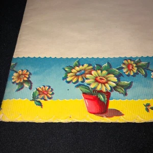 Vintage 1940s ROYLEDGE Kitchen SHELF PAPER 9 FT Unused Yellow Blue FLOWER POT - Picture 1 of 7