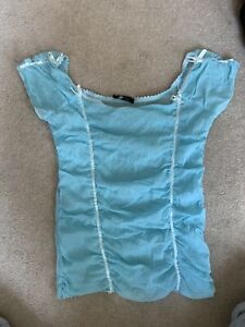 Baby blue double layer mesh Orsay top bows size small Y2K