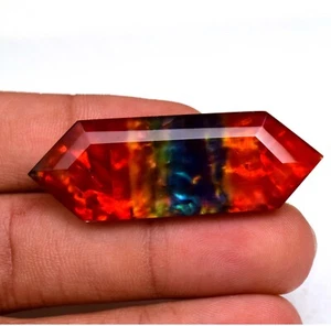 Natural Ammolite Gemstone Red Green Faceted Fancy Cut Huge 37.90 Ct TREATED - Picture 1 of 5