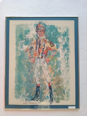 Póster vintage de jinete Leroy Neiman Bill Hartack enmarcado 30x24" Foto 1 de 4