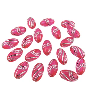 30PCS HOT PINK ACRYLIC OVAL SHAPED BEADS WITH SILVER SWIRL PATTERN - SIZE :12MM - Picture 1 of 2