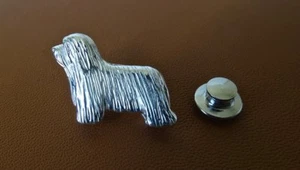 Sterling Silver Bearded Collie Standing Study Lapel Pin - Picture 1 of 5