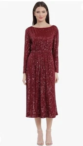 Maggy London Women's Boat Neck Long Sleeve Midi Dress Size 12 Crimson NWT - Picture 1 of 12