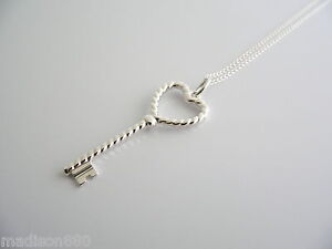 Tiffany Co Silver Twist Heart Key Necklace Pendant Charm Chain Gift Love