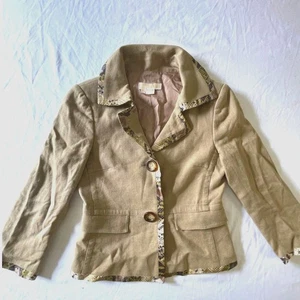Michael Kors Jacket Women's Size 6 Tan Snake Trim 2 Button Blazer Linen Career - Picture 1 of 9