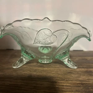 Vintage Lancaster Glass Satin Teal Morning Glory Footed Bowl - Picture 1 of 7