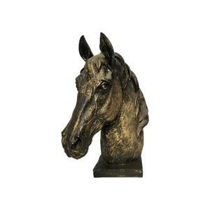 Horse Head Sculpture Bust Black And Gold Accents Resin 12"x 9.5" See All Photos  - Picture 1 of 13