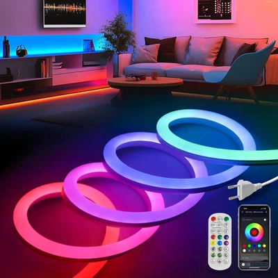 Striscia LED RGBIC 5M, Neon LED Striscia Con Telecomando & App Flessibile Estern - Immagine 1 di 4