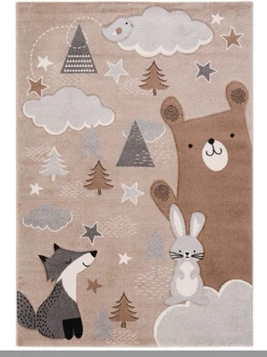 Kinderteppich mit Fuchs, Bär und Hase Grau/Beige Neu!!! - Bild 1 von 3