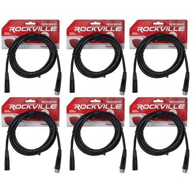 (6) Rockville RDX3M10 10 Foot 3 Pin DMX Lighting Cables 100% OFC Female 2 Male - Image 1 of 2
