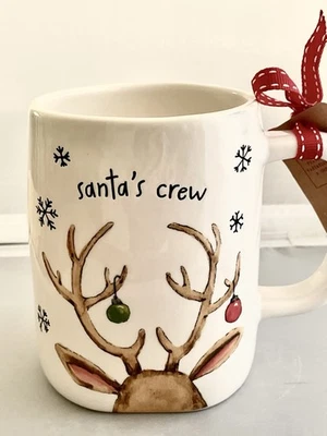 RAE DUNN Christmas Reindeer Santa’s Crew Coffee Mug Snowflakes 2025 18oz. NWT - Image 1 of 4