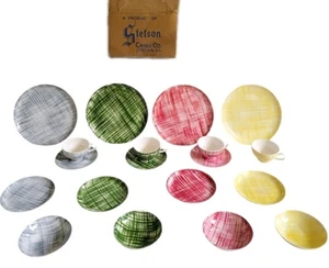 Vintage New 1950s Rio Stetson 'Colorama' China Dinner Dish Set Grass Linen MCM - Picture 1 of 17