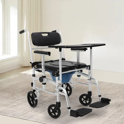 Bedside Commode Wheelchair, Commode Wheelchair w/Adjustable Armrests - Image 1 of 4