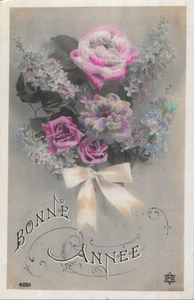 CP BONNE ANNEE BOUQUET FLEURS ROSES RUBAN - 12372 - Imagen 1 de 2