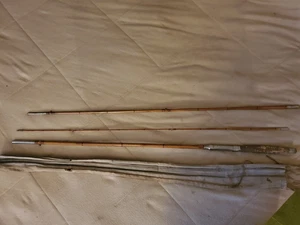 Vintage Bamboo 3 Piece 6 Sided Fly Rod 9.5' w Cloth Sock Unknown Maker - Picture 1 of 11