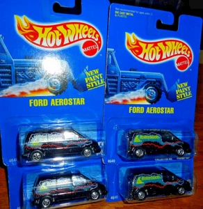 4 LOT Hot Wheels 1991 Blue Card #236 Ford Aerostar Black Rollerblade Mini Van BW - Picture 1 of 4