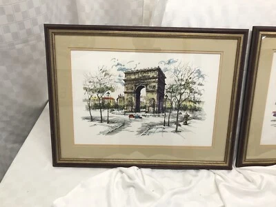 Pair of Large Rare 1950’s Paris France Watercolor Paintings. - Image 1 of 4