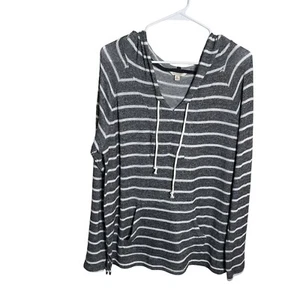 Sonoma Sweatshirt Women's XL Striped V-Neck Pullover Drawstring Hoodie Top - Picture 1 of 8