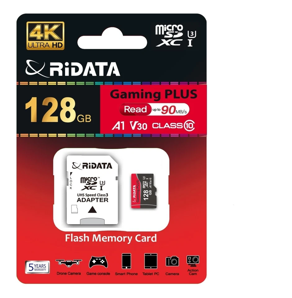 RiData 128GB Gaming PLUS microSDXC card + SD adapter, Memory card 4K UltraHD - Image 1 of 1