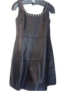 Mango Leather Look Dress Women Medium Size Black Sleeveless Smart Workwear winte - Picture 1 of 24