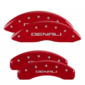 MGP Red Caliper Covers Front & Rear Set Denali Logo For 14-18 GMC Sierra 1500 - Picture 1 of 19