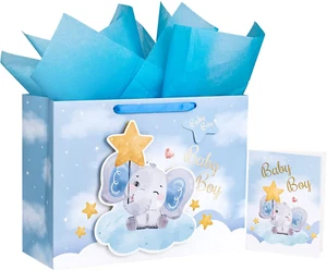 WRAPAHOLIC 16" Extra Large Baby Boy Gift Bag with Card and Tissue Paper - for Ba - Picture 1 of 12