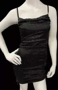 Mini Vestido de Fiesta Wild Fable Negro Leopardo Satinado Espalda Calada Talla Extra Pequeño - Imagen 1 de 3