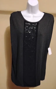 NWT Kenneth Cole Women's Black Marled Sequin Sleeveless Stretch Top Sz: M - Picture 1 of 3