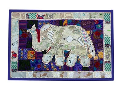 Elephant Wall Hanging Patchwork Tapestry Beaded Hand Embroidered Throw Decor 60" - Image 1 of 4