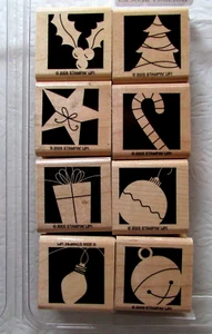 Stampin Up! Holiday Blocks rot Gummi Holz montiert 8-teiliges Tintenstempel-Set - Bild 1 von 5