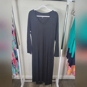 Jason Wu Black Long Sleeve Vneck Maxi Capsule Stretchy Pleat ALine Dress Large - Picture 1 of 4