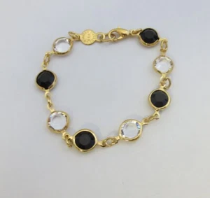 Pulsera De Cristal Negra Y Clara De 14KT EP - Afbeelding 1 van 1