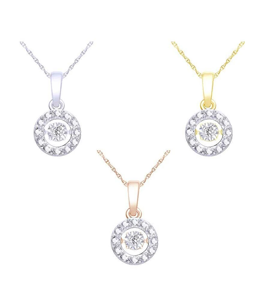 Colgante de baile circular de diamantes naturales de corte redondo de 1/20 quilates en ley con cadena Foto 1 de 1