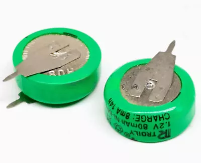10 pcs New 1.2V 80mAh Button Battery Ni-MH Rechargeable With 2 Solder Tabs Pins - Image 1 of 4