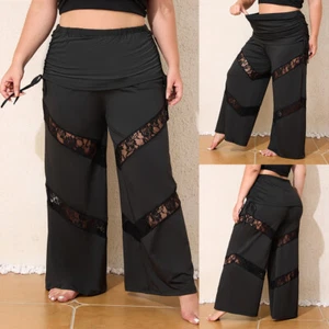 PLUS SIZE ⭐ Women Casual Lace Wide Leg Pants High Waist Drawstring Trousers US - Picture 1 of 15