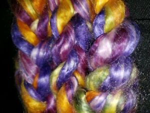 CRAZY Handpainted 100% Silk Mulberry Bombxy combed top roving spin 36 g braid S2