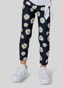 $56 Terez Kids Girl's Black Daisy-Print Slim Waistband Carrot Leggings Size 7/8 - Picture 1 of 3