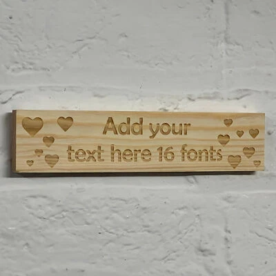 PERSONALISED WOODEN NAME PLAQUE With Hearts bedroom door nursery sign craft art - Image 1 of 4