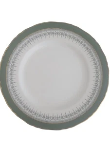 Royal Worcester 1 REGENCY GREEN and Gray w/Gold Trim Dinner Plates ENGLAND - Picture 1 of 7