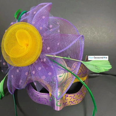 2024 MARDI GRAS Women Party Masquerade Mask Gems & Peacock Feathers M33235PPG - Image 1 of 4
